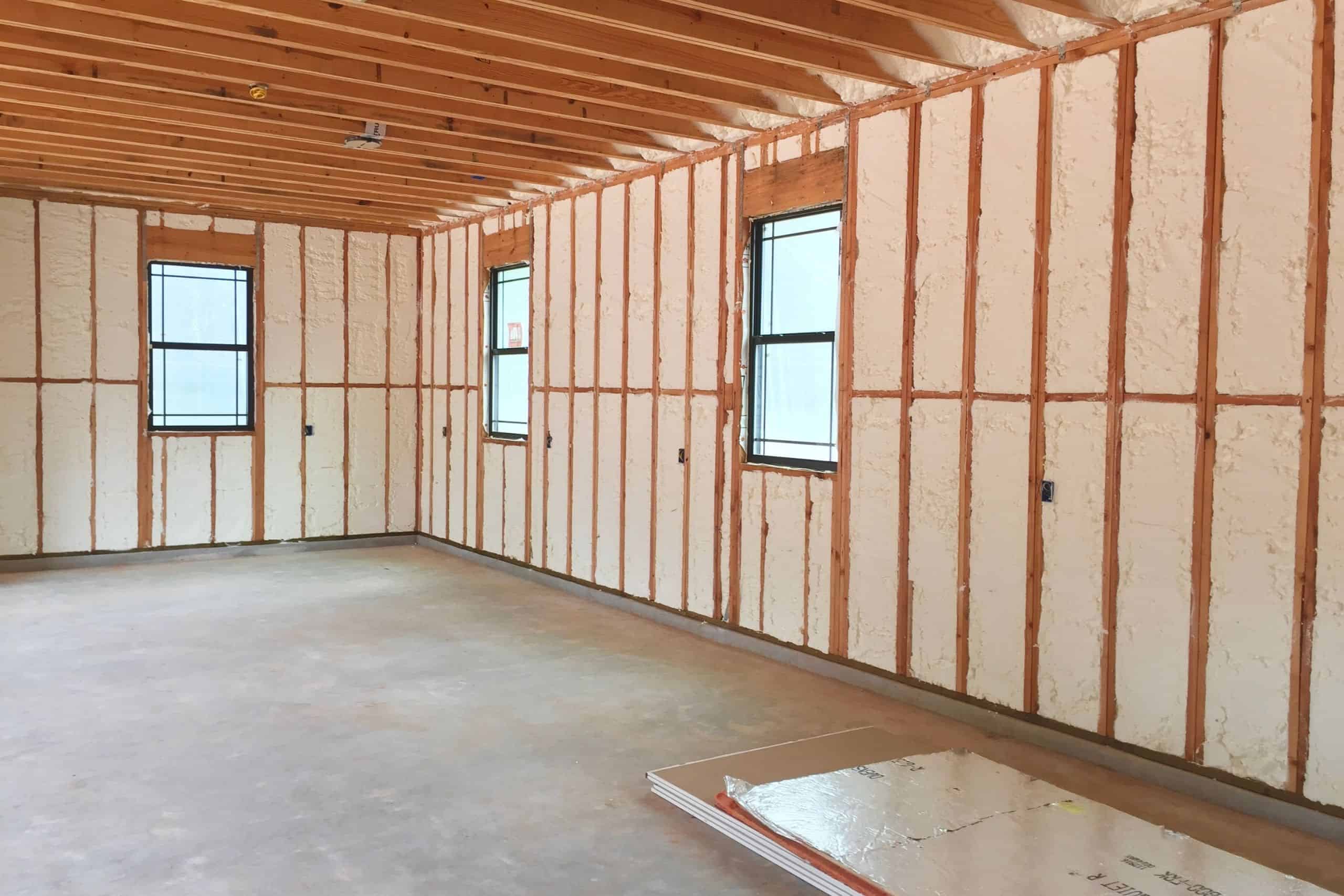 Spray foam on wall cavity